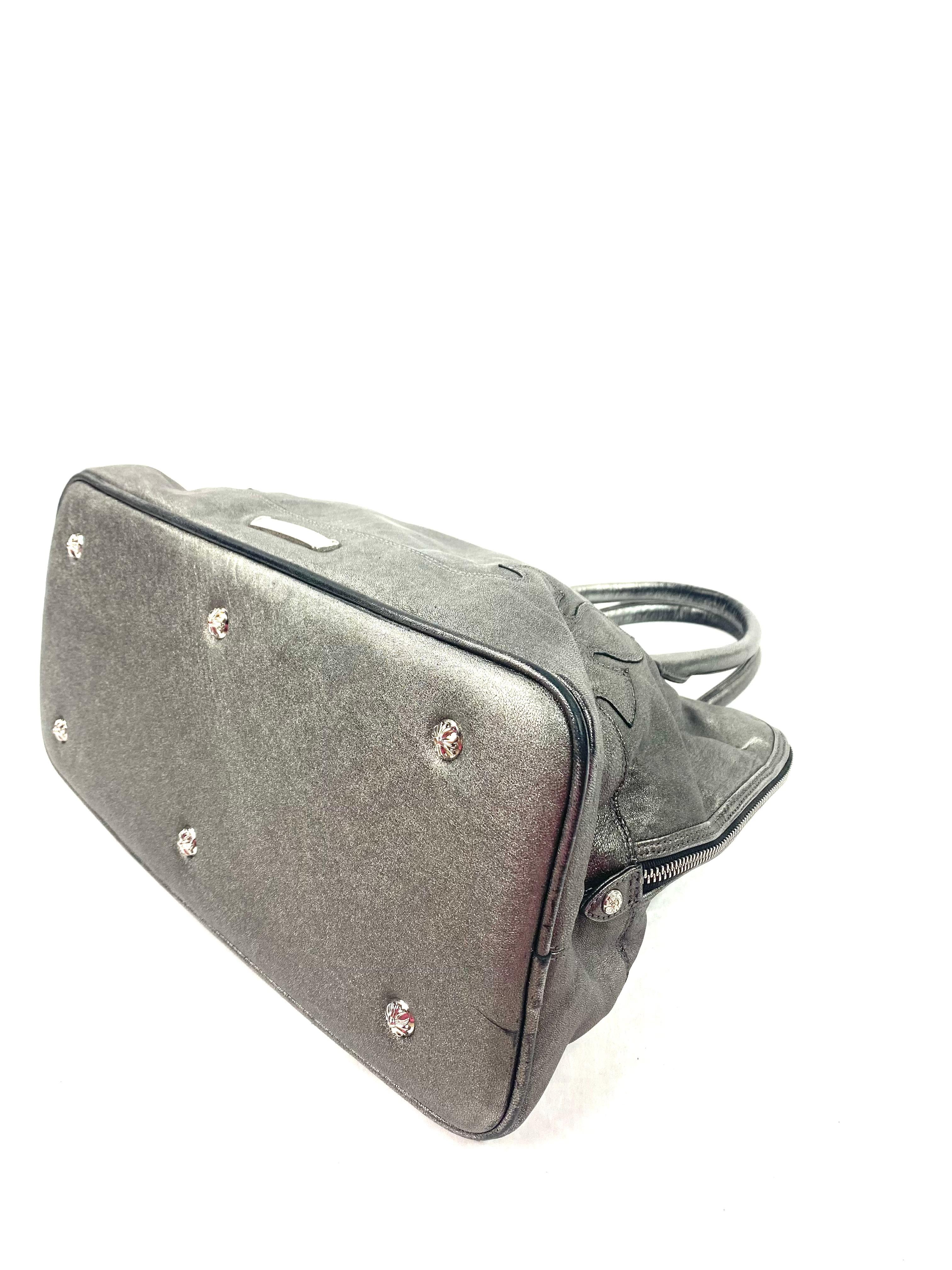 Vintage Chrome Hearts Grey Leather Sterling Silver Tote Handbag 1