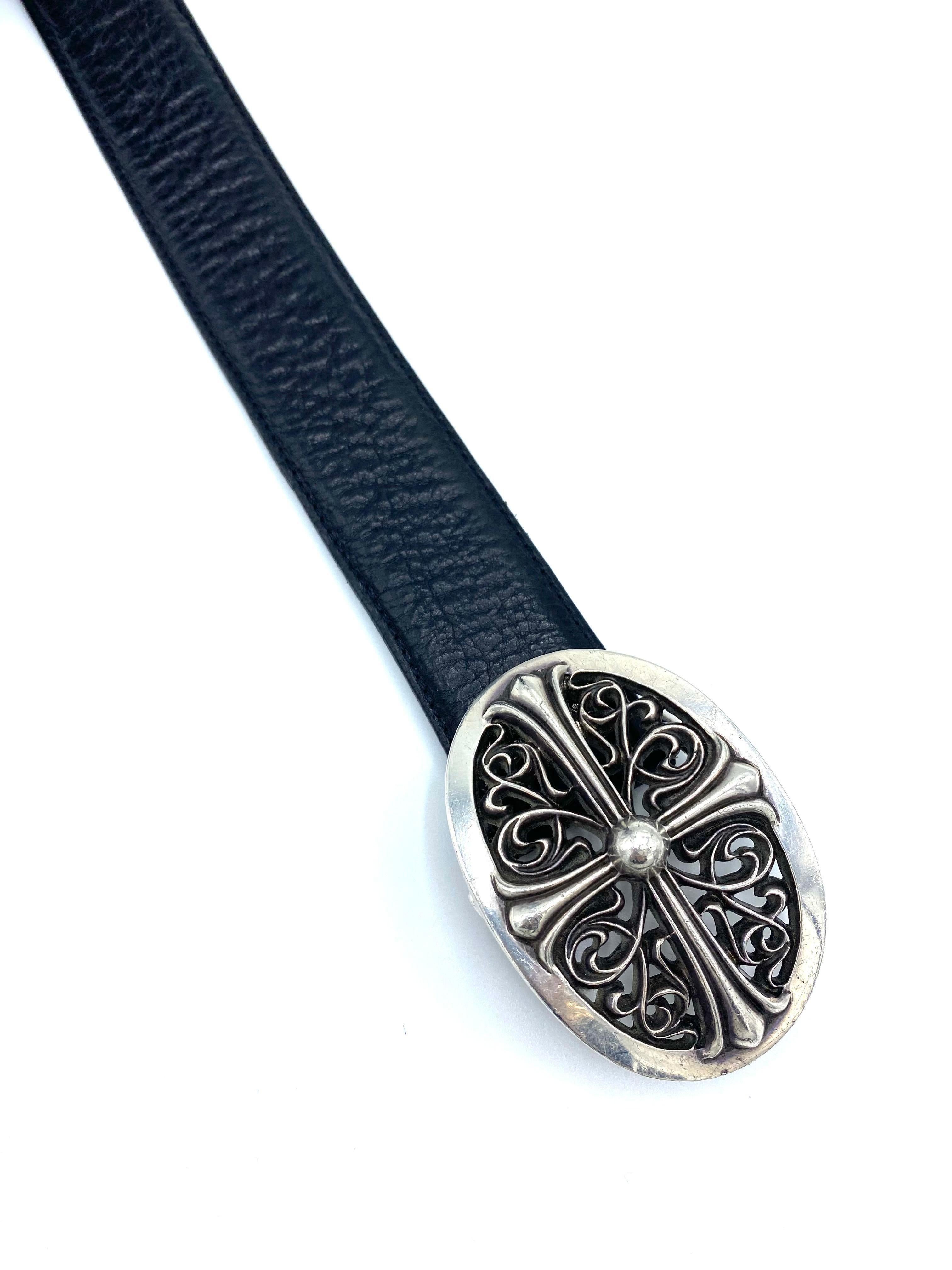 Vintage Chrome Hearts Leather and Silver Belt, Size 36 In Excellent Condition In Beverly Hills, CA