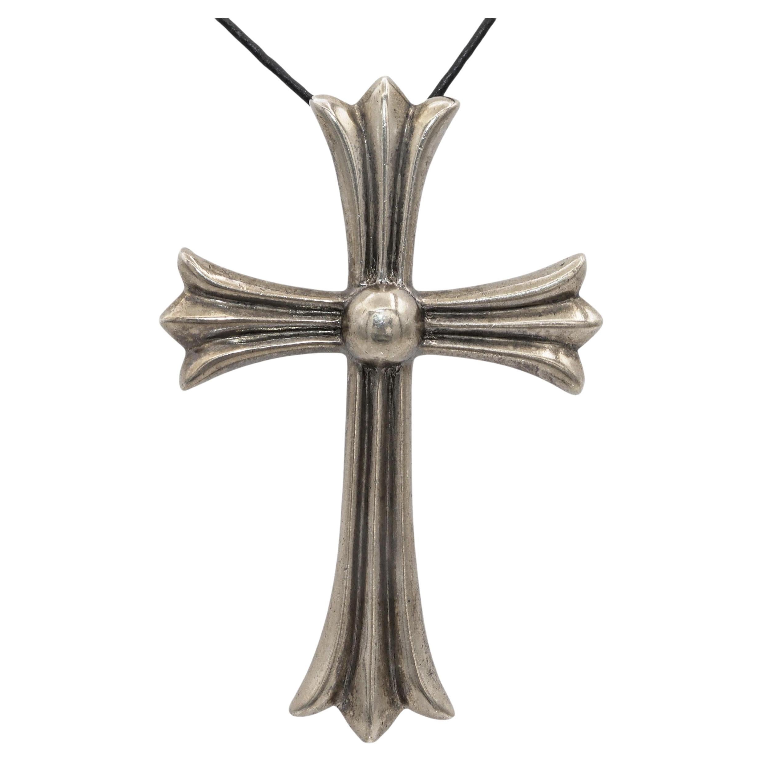 Collana con ciondolo a forma di croce in argento sterling Chrome Hearts d'epoca