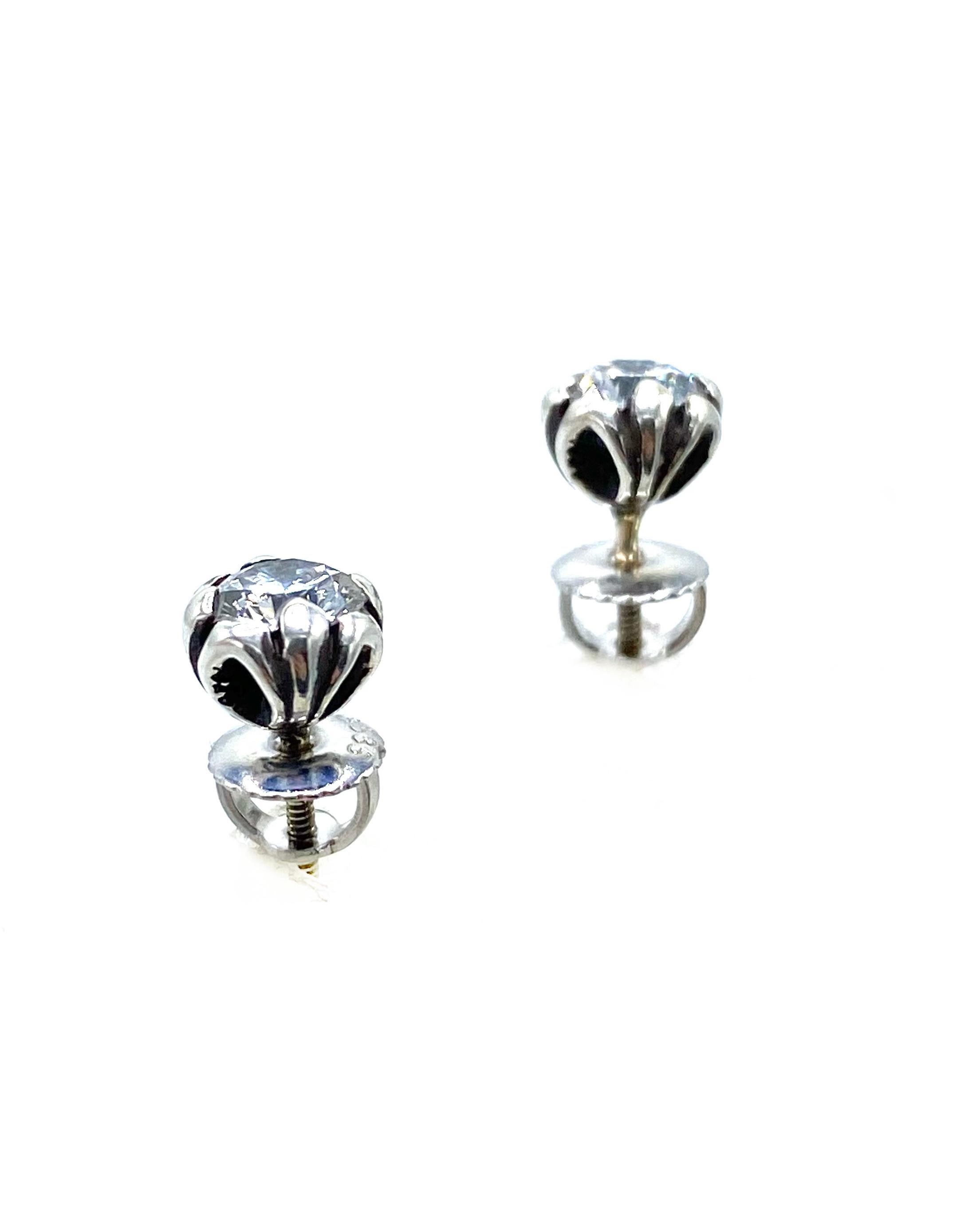 Round Cut Vintage Chrome Hearts White Gold And Diamond Stud Earrings