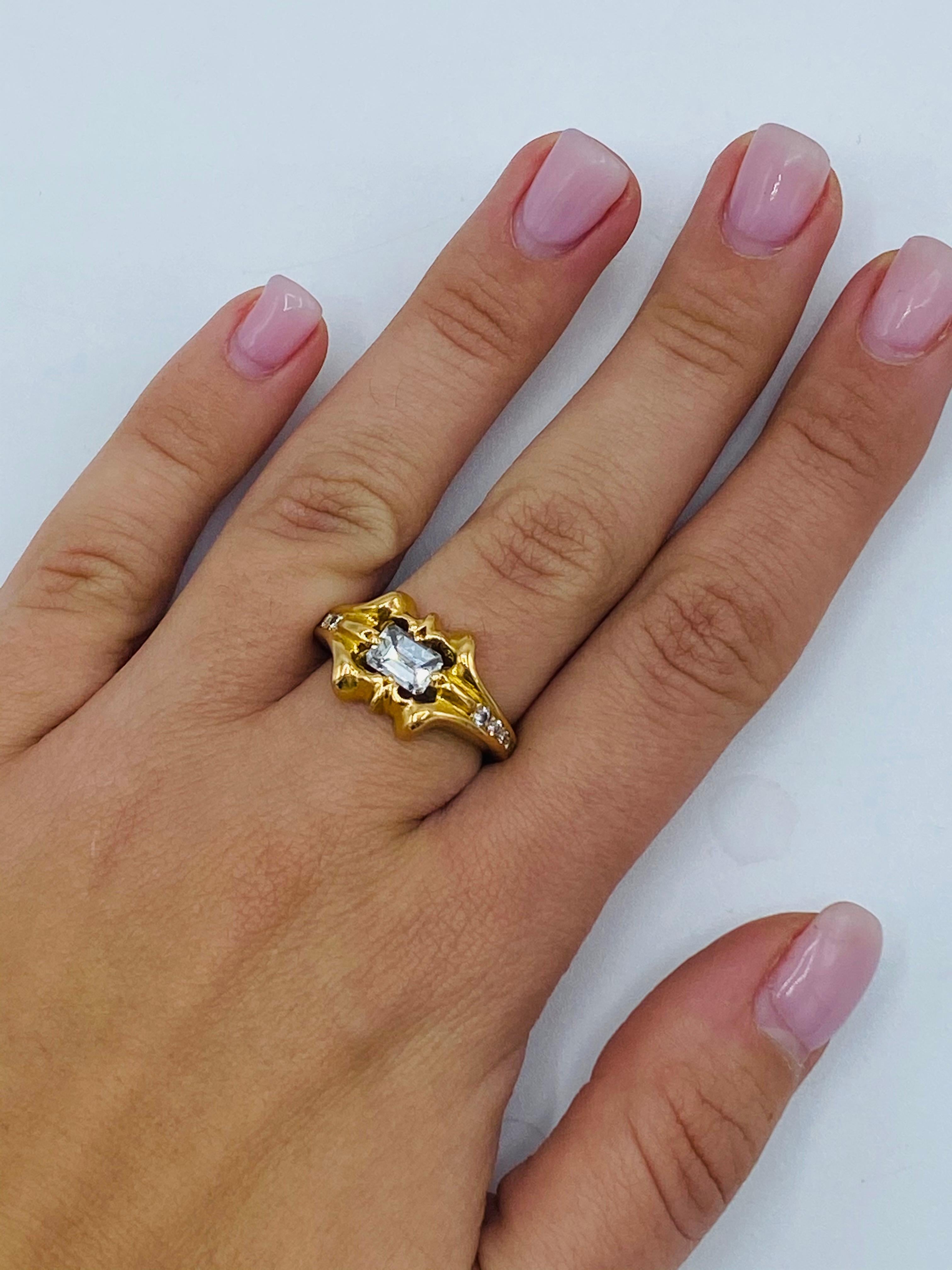 Emerald Cut Vintage Chrome Hearts Yellow Gold and Diamond Ring