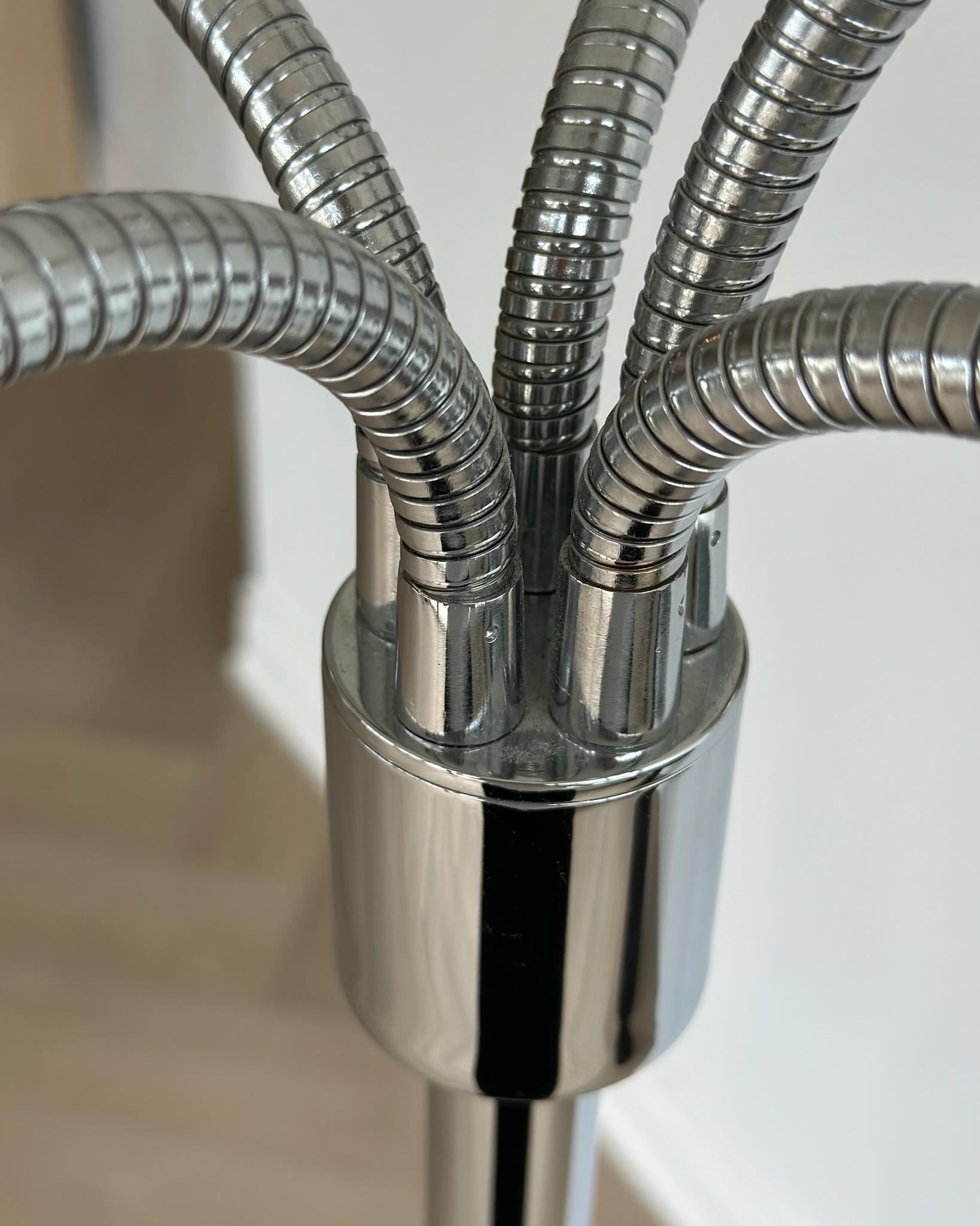 Late 20th Century Vintage Chrome Hydra Floor Lamp in the style of Pierre Folie For Sale