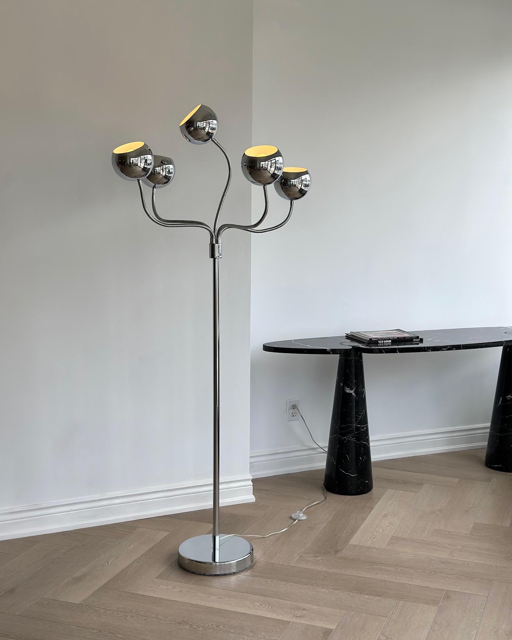 Vintage Chrome Hydra Floor Lamp in the style of Pierre Folie For Sale 1