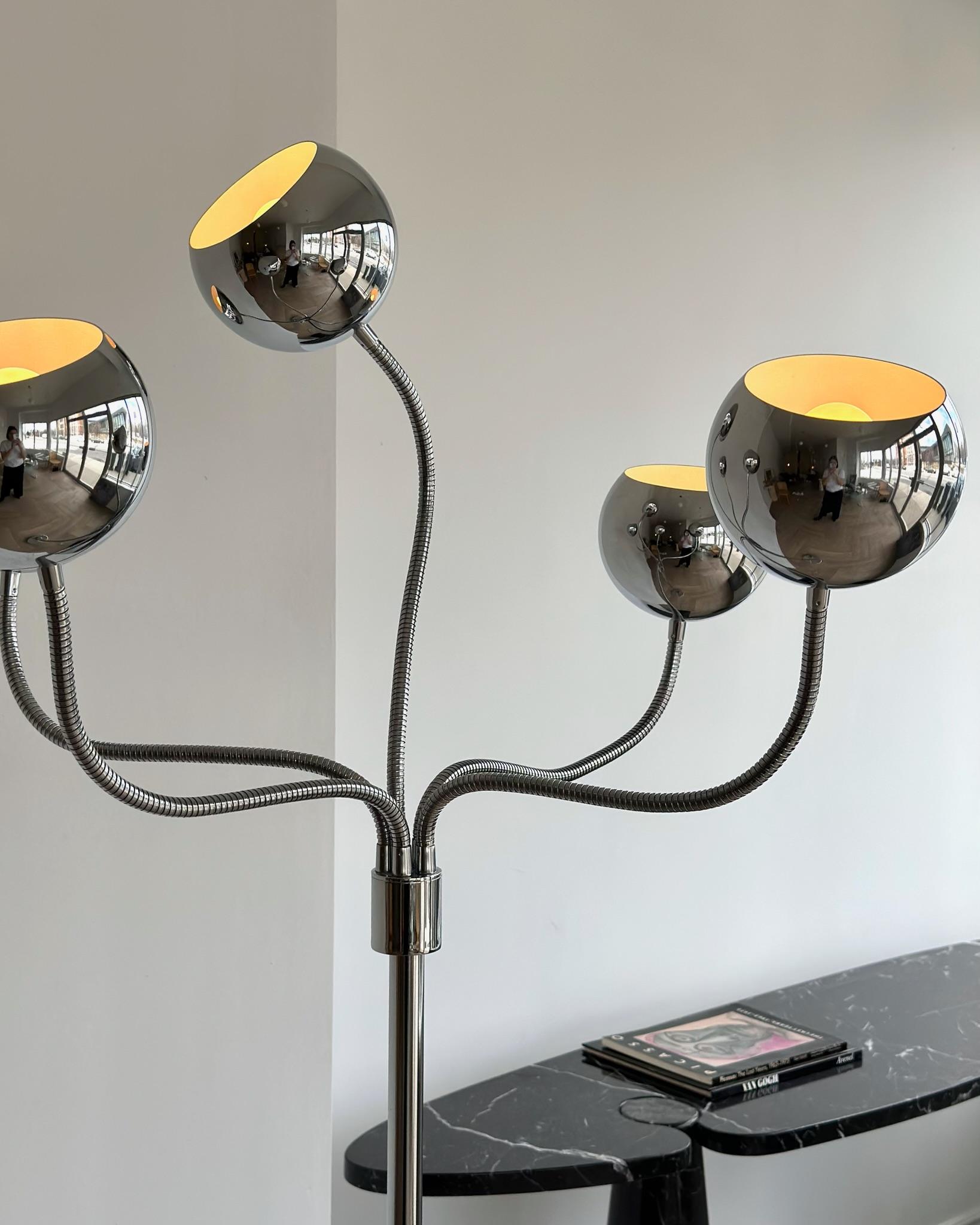 Vintage Chrome Hydra Floor Lamp in the style of Pierre Folie For Sale 2