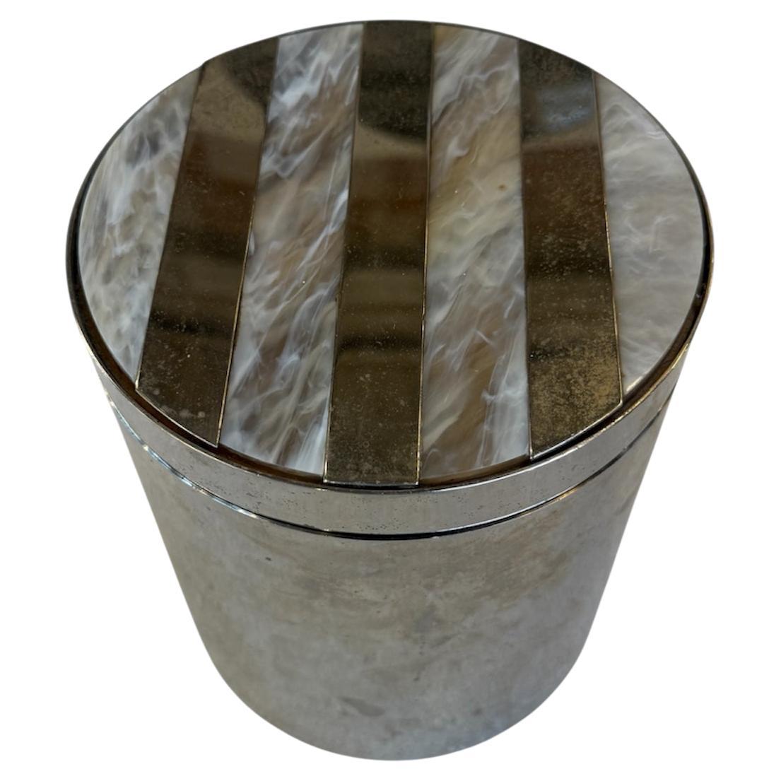 Vintage Chrome Ice Bucket with Mother-of-Pearl Inset Lid, 1970s For Sale