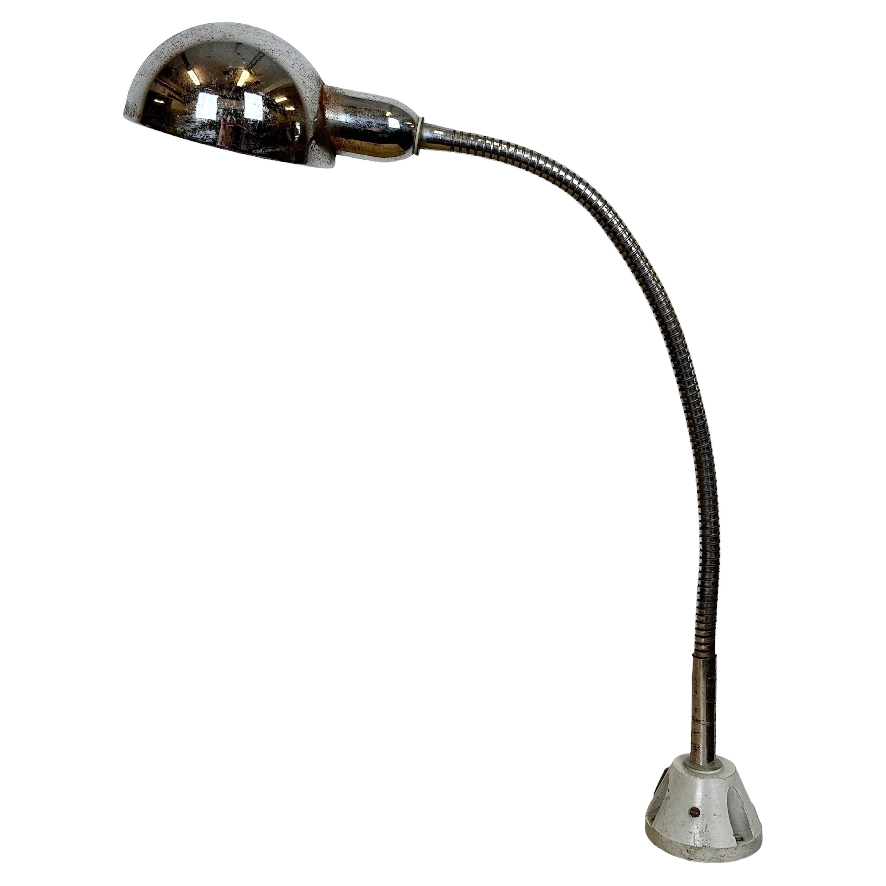 Vintage Chrome Italian Gooseneck Table Lamp, 1960s For Sale