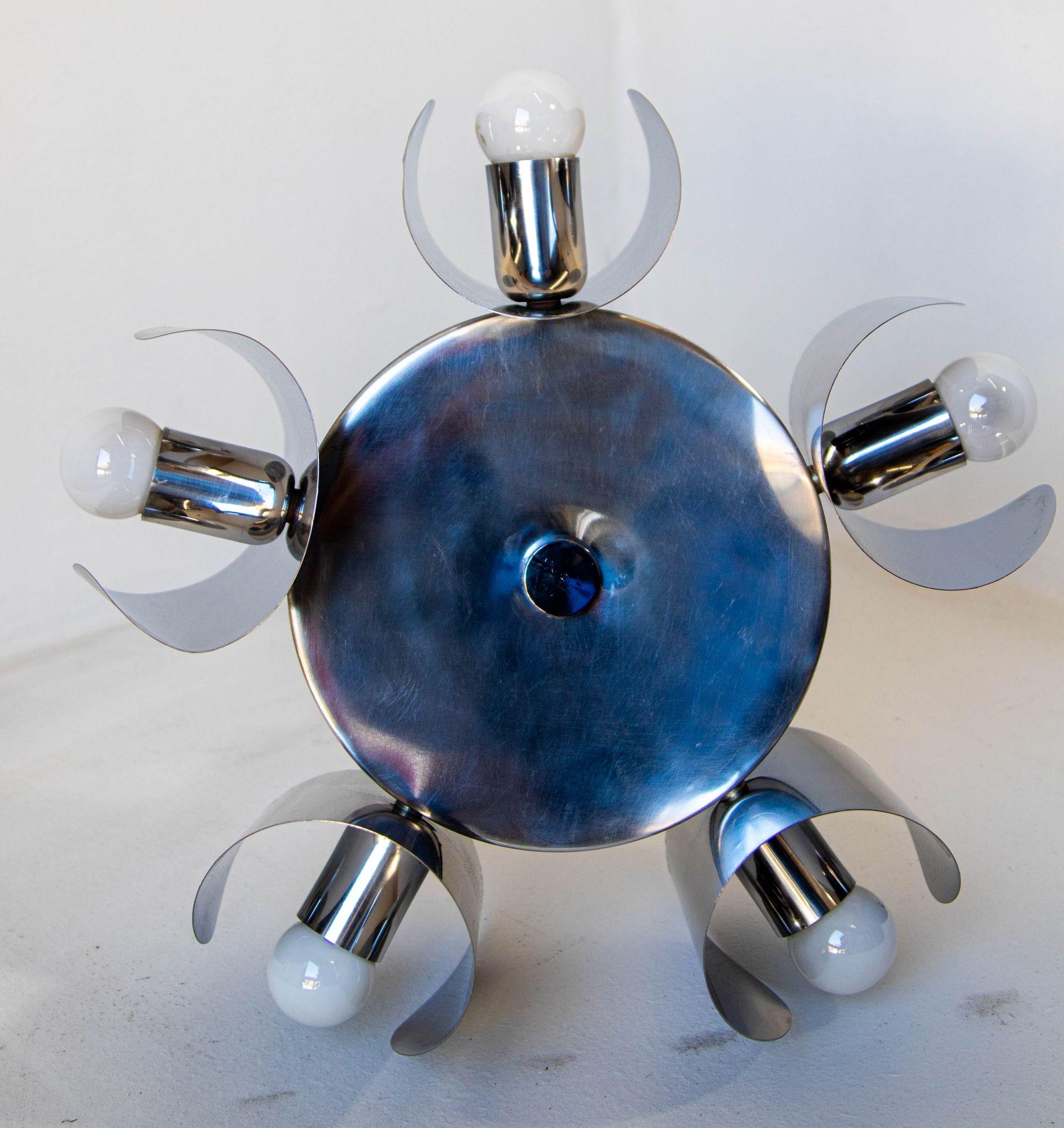 Lampada cromata vintage Lampadario Space Age a 5 luci in acciaio anni '70 in vendita 6