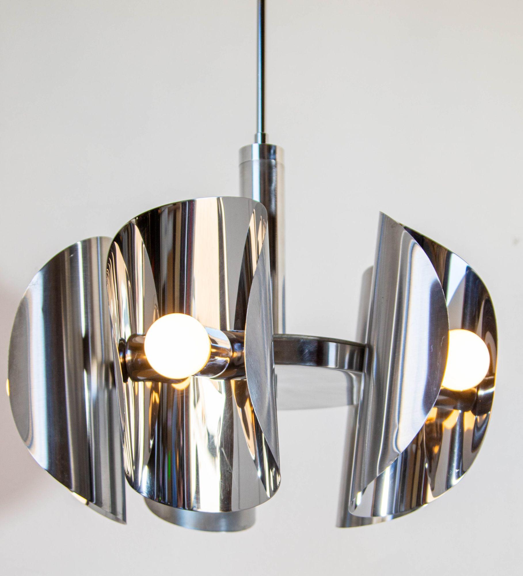 Lampada cromata vintage Lampadario Space Age a 5 luci in acciaio anni '70 in vendita 8