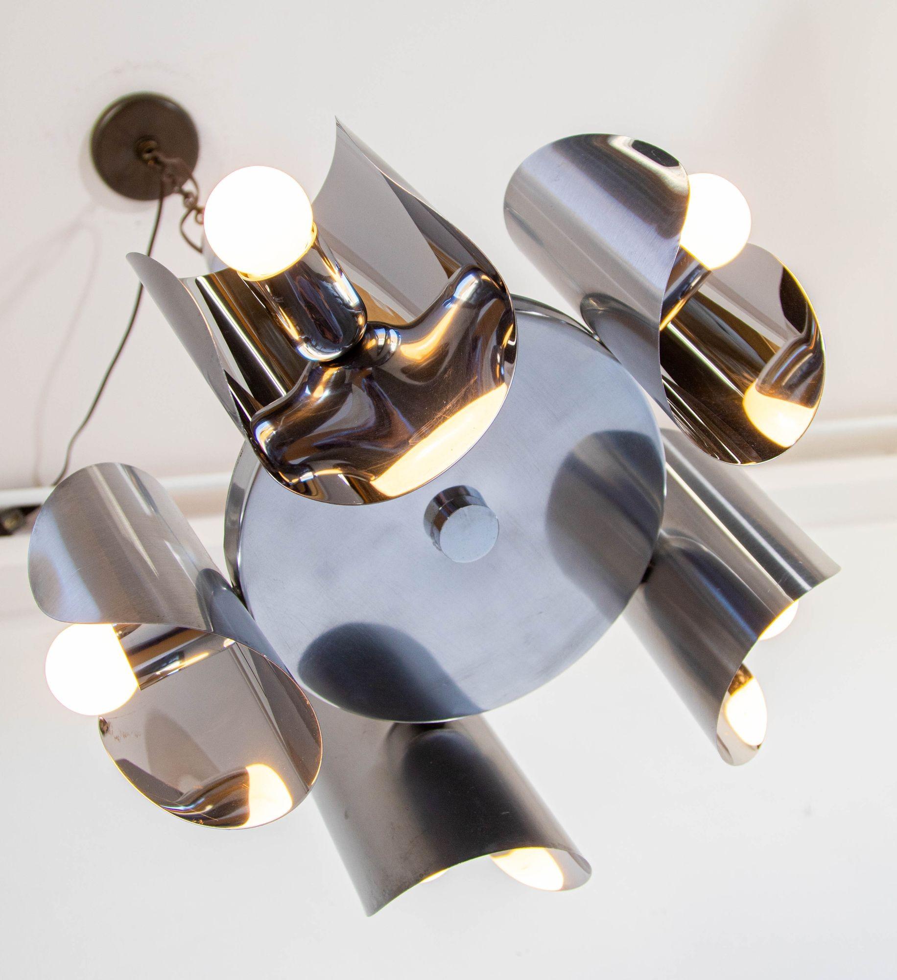 Lampada cromata vintage Lampadario Space Age a 5 luci in acciaio anni '70 in vendita 10