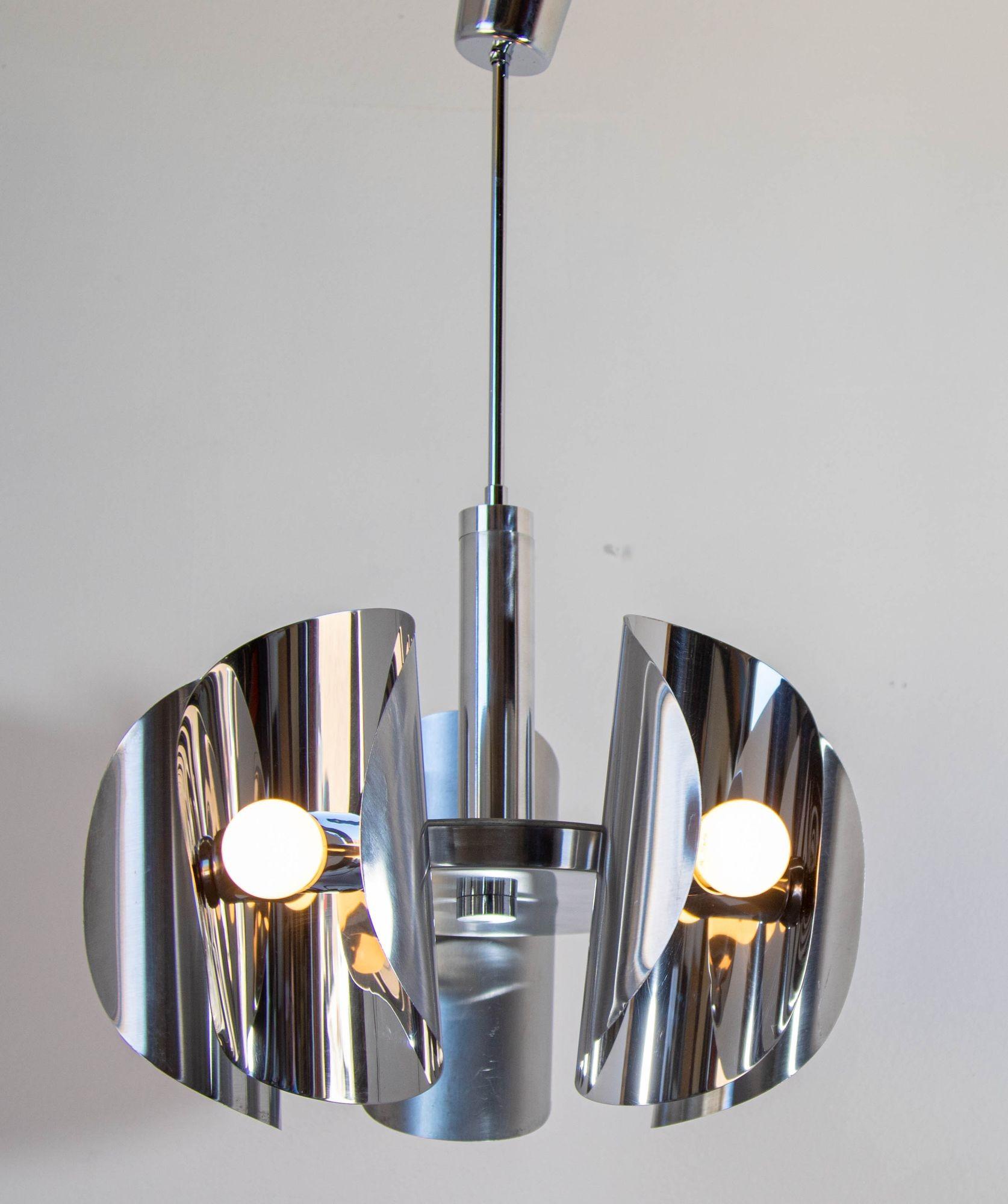 Lampada cromata vintage Lampadario Space Age a 5 luci in acciaio anni '70 in vendita 11