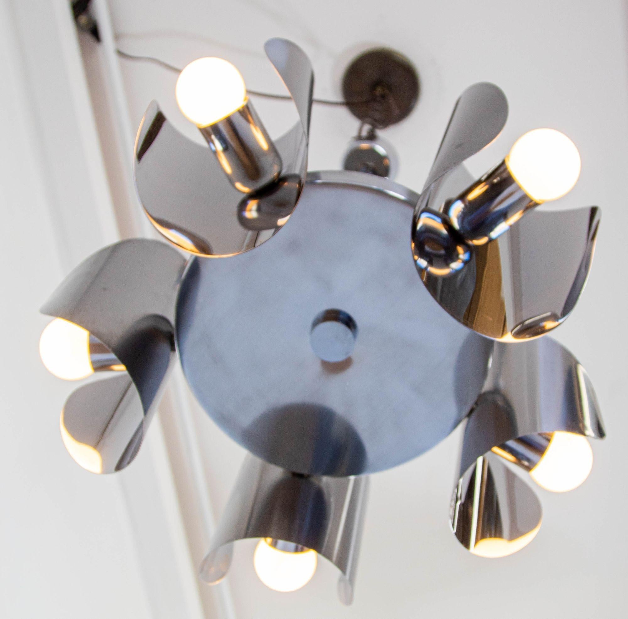 Lampada cromata vintage Lampadario Space Age a 5 luci in acciaio anni '70 in vendita 12