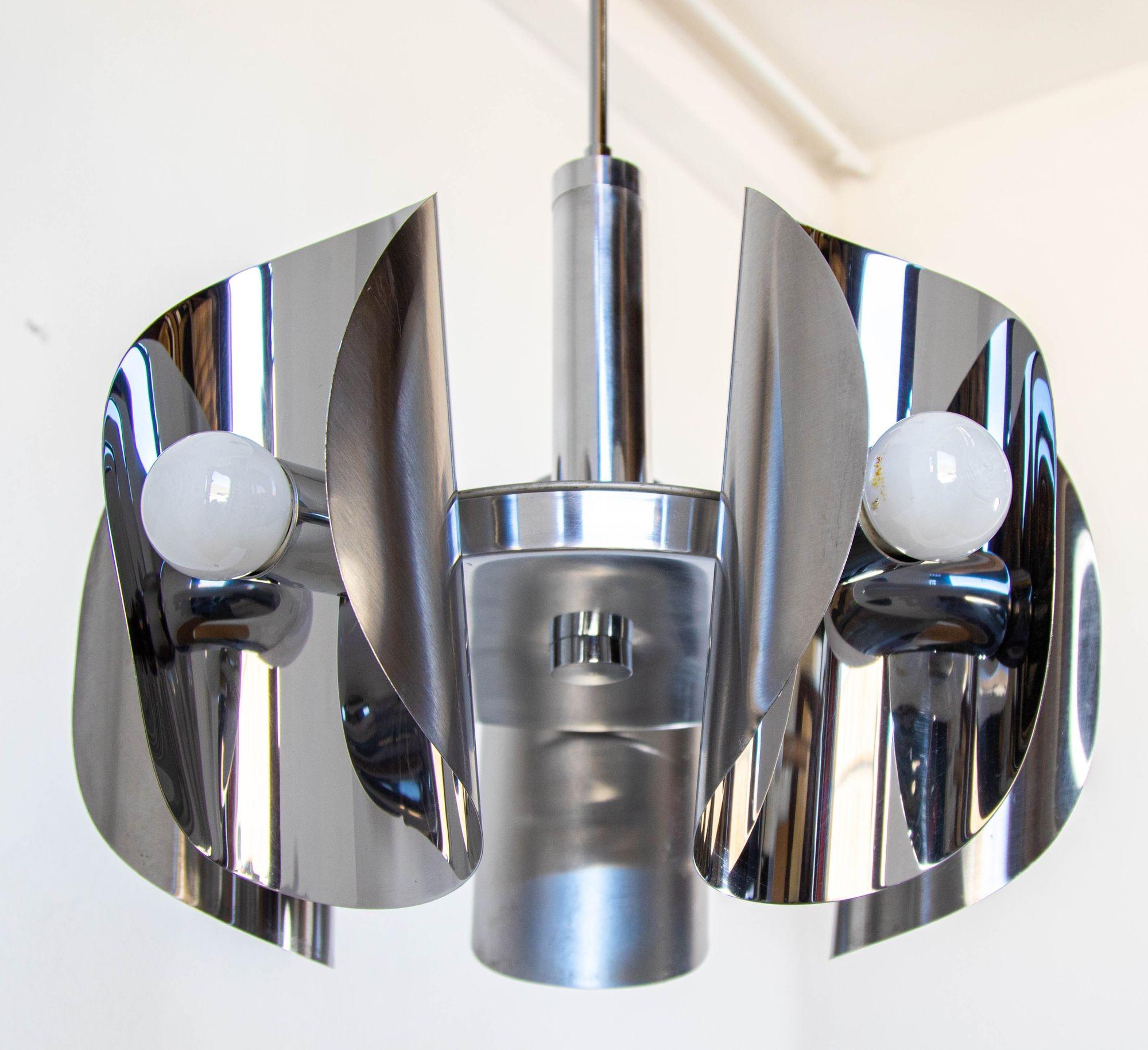 Lampada cromata vintage Lampadario Space Age a 5 luci in acciaio anni '70 in vendita 14