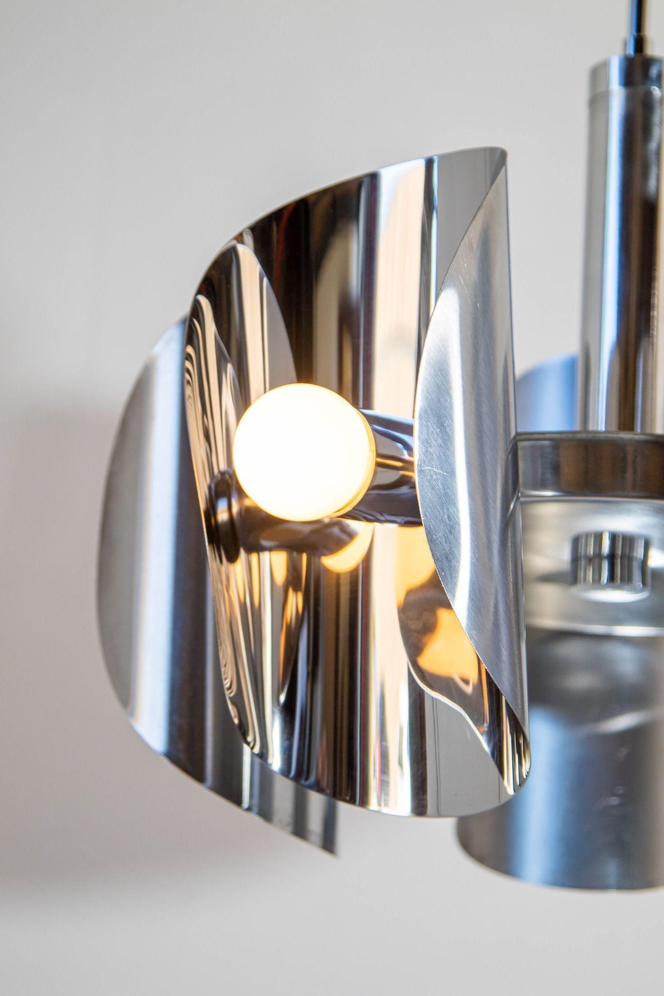 XX secolo Lampada cromata vintage Lampadario Space Age a 5 luci in acciaio anni '70 in vendita