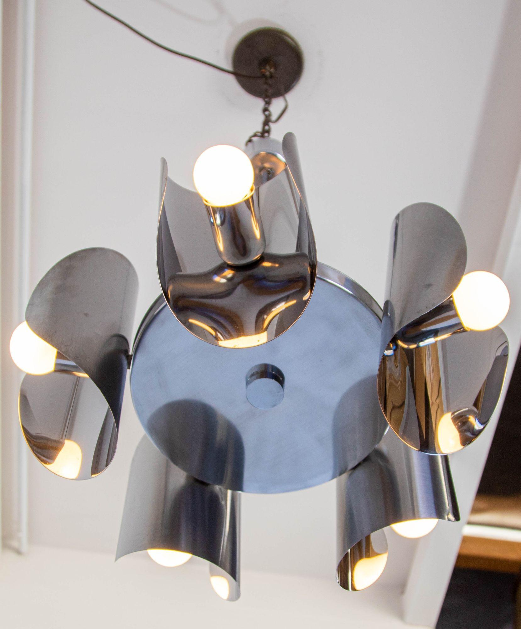 Lampada cromata vintage Lampadario Space Age a 5 luci in acciaio anni '70 in vendita 1