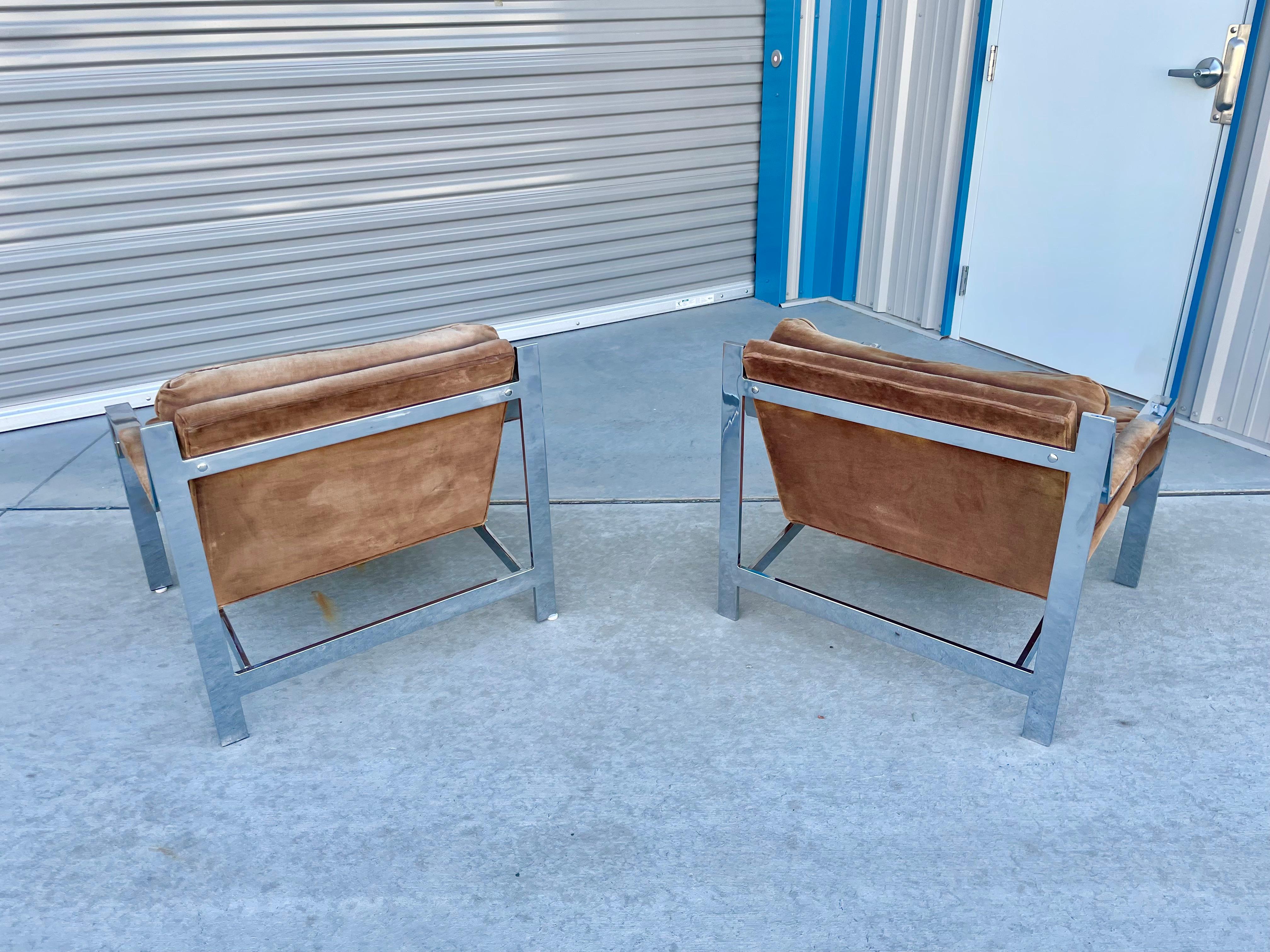 Fabric Vintage Chrome Lounge Chairs by Cy Mann