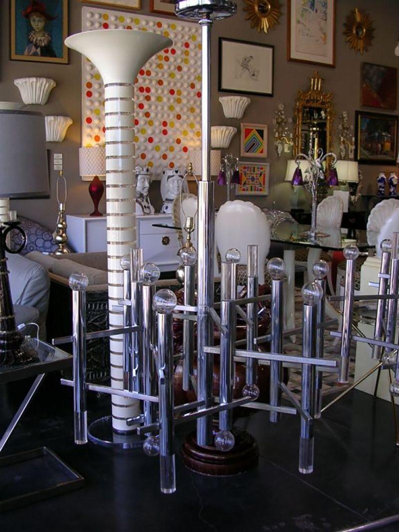 Late 20th Century Vintage Chrome & Lucite Sciolari Chandeliers 'Pair Available' For Sale