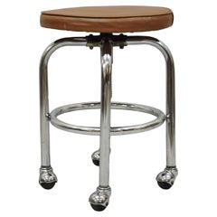 Vintage Chrome Metal American Industrial Rolling Work Stool Seat by Enochs