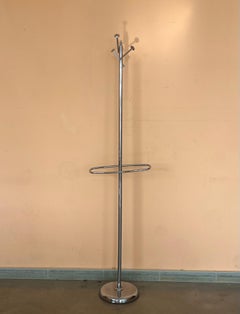 Vintage Chrome Metal Art Deco Style Coat Tree Hooks with Hanger