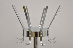 Vintage Chrome Metal Art Deco Style Coat Tree Stand with Revolving Hooks