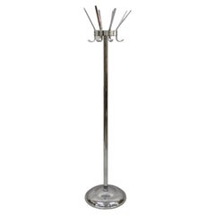 Vintage Chrome Metal Art Deco Style Coat Tree Stand with Revolving Hooks