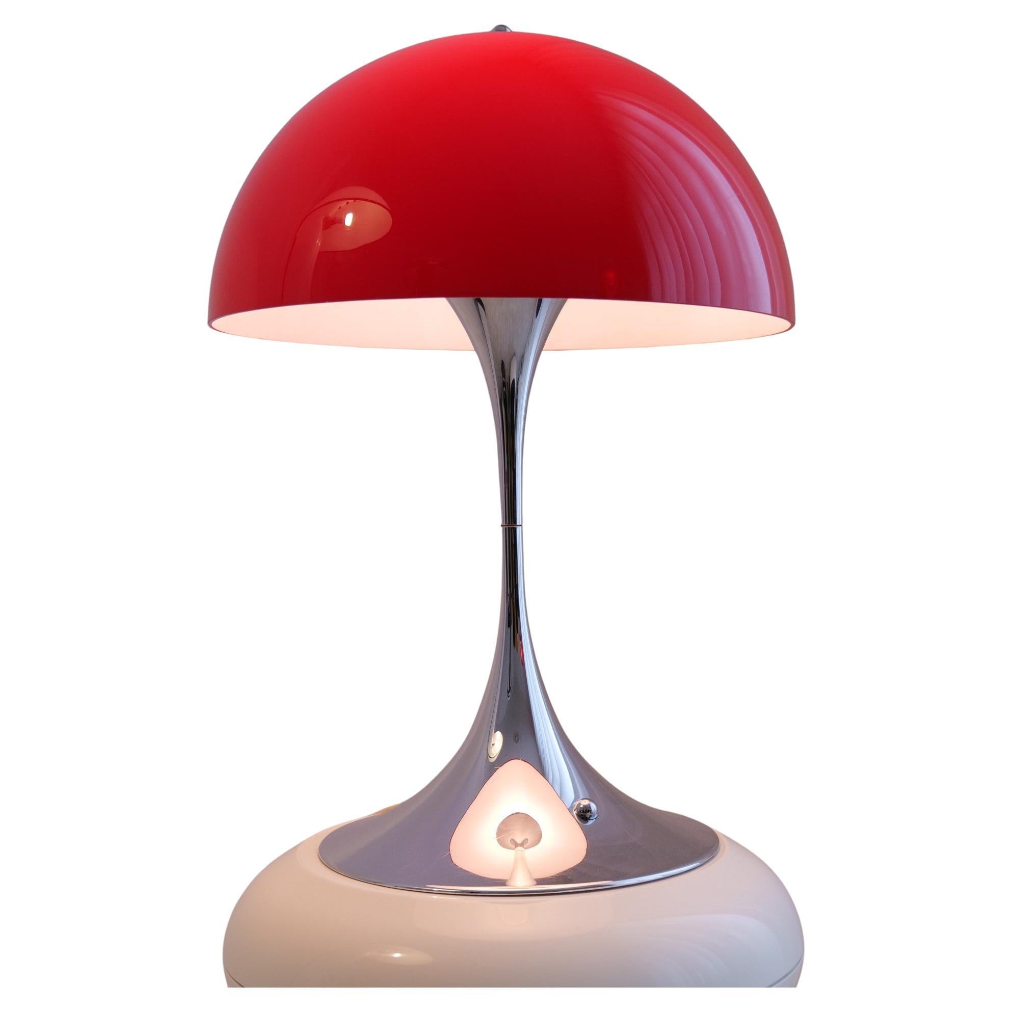 Vintage chrome Panthella with red shade 1970s Verner Panton for Louis Poulsen