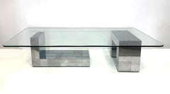 Vintage Chrome Paul Evans Cityscape Tiled Coffee Table, Original Glass Top
