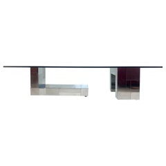 Vintage Chrome Paul Evans Cityscape Tiled Coffee Table, Original Glass Top