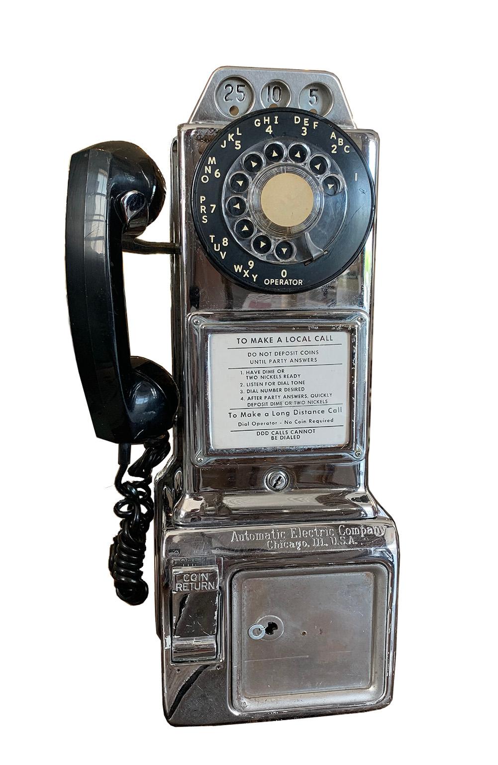 20th Century Vintage Chrome Pay Phone, 1960