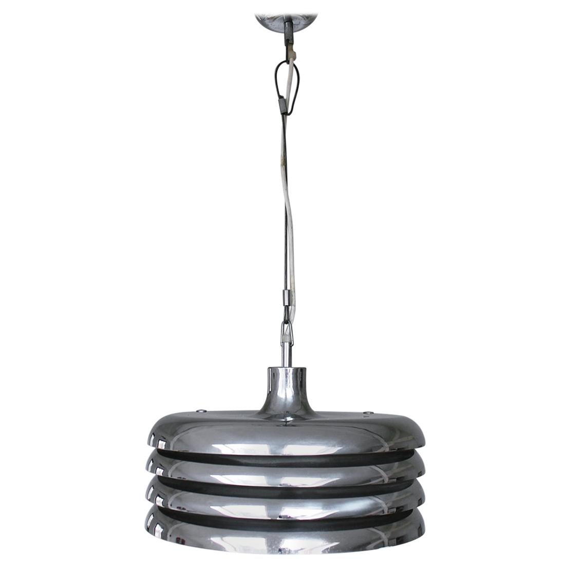 Vintage Chrome Pendant Lamp by Tamás Borsfay 1970s Hungary For Sale