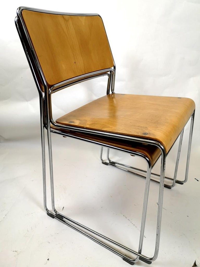 Vintage ChromePlated Plywood Chairs, Stackable, 1970s at 1stDibs
