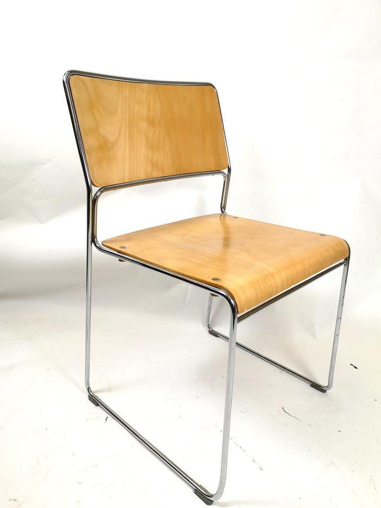 Vintage ChromePlated Plywood Chairs, Stackable, 1970s at 1stDibs