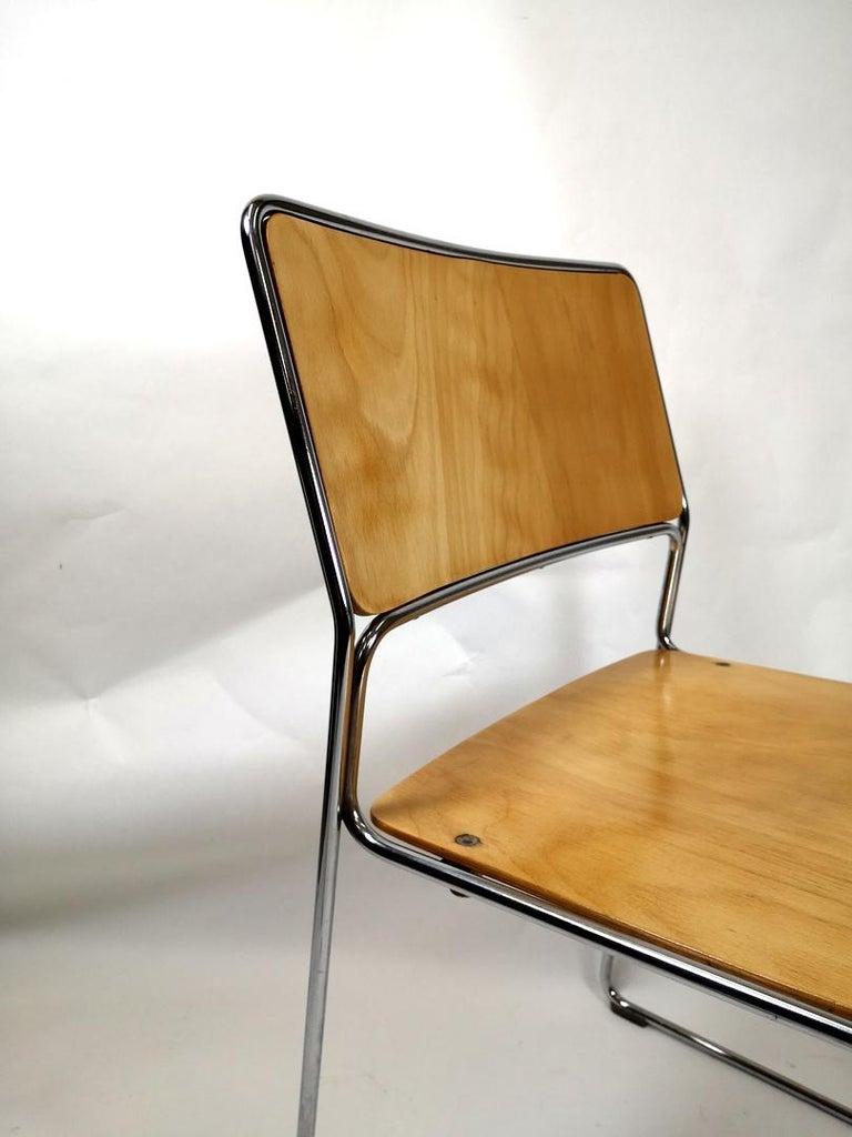 Vintage ChromePlated Plywood Chairs, Stackable, 1970s at 1stDibs