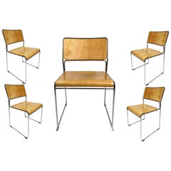Vintage Chrome-Plated Plywood Chairs, Stackable, 1970s Vintage Chrome-Plated Plywood Chairs, Stackable, 1970s