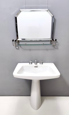 Vintage Chrome-Plated Wall Mirror by Brusotti with Glass Shelf, Italy
