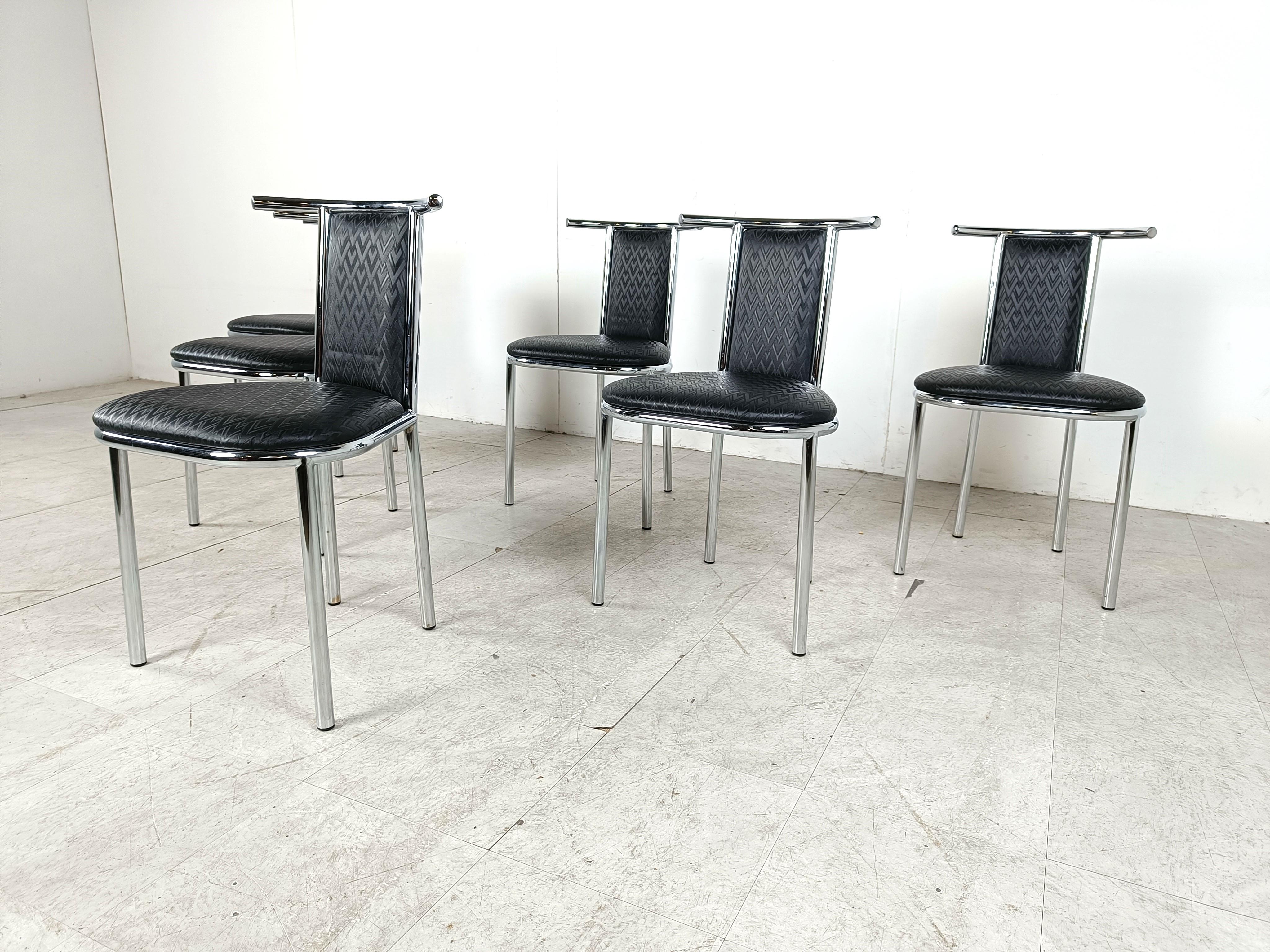 Vintage chrome postmodern dining chairs, 1980s In Good Condition For Sale In HEVERLEE, BE