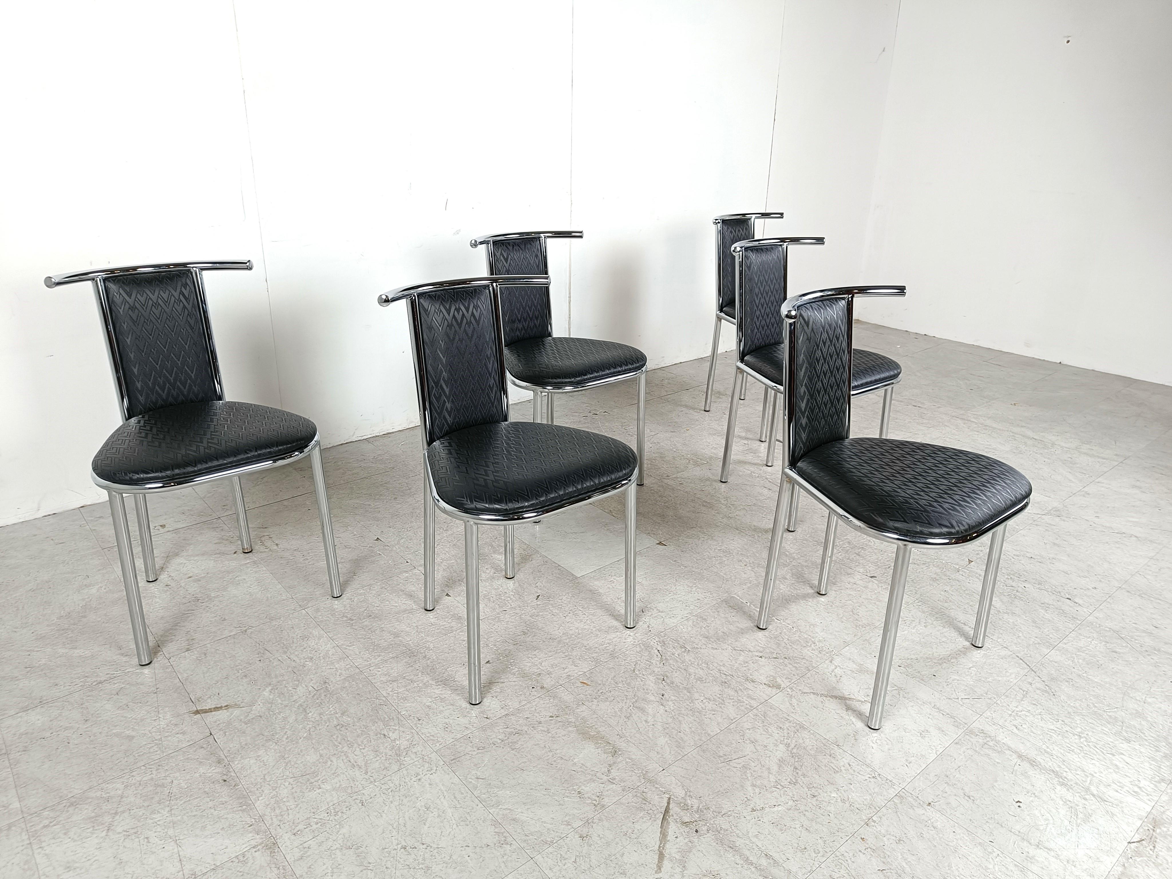 Late 20th Century Vintage chrome postmodern dining chairs, 1980s For Sale