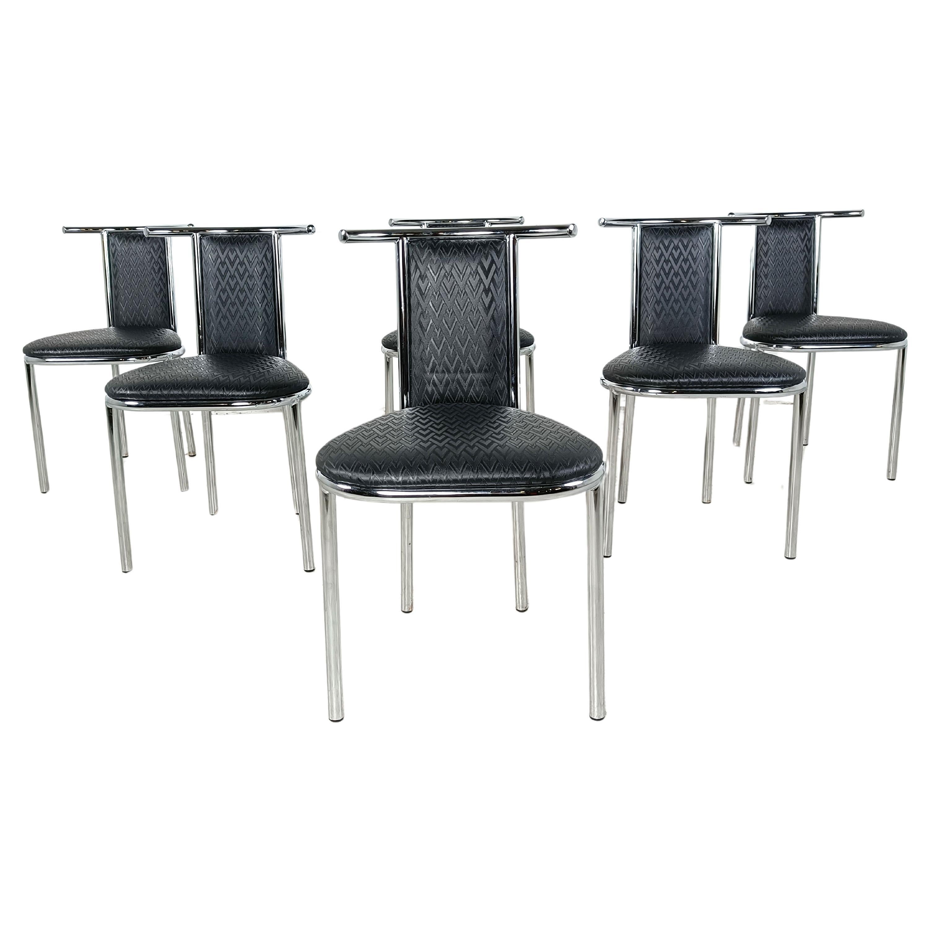 Vintage chrome postmodern dining chairs, 1980s For Sale