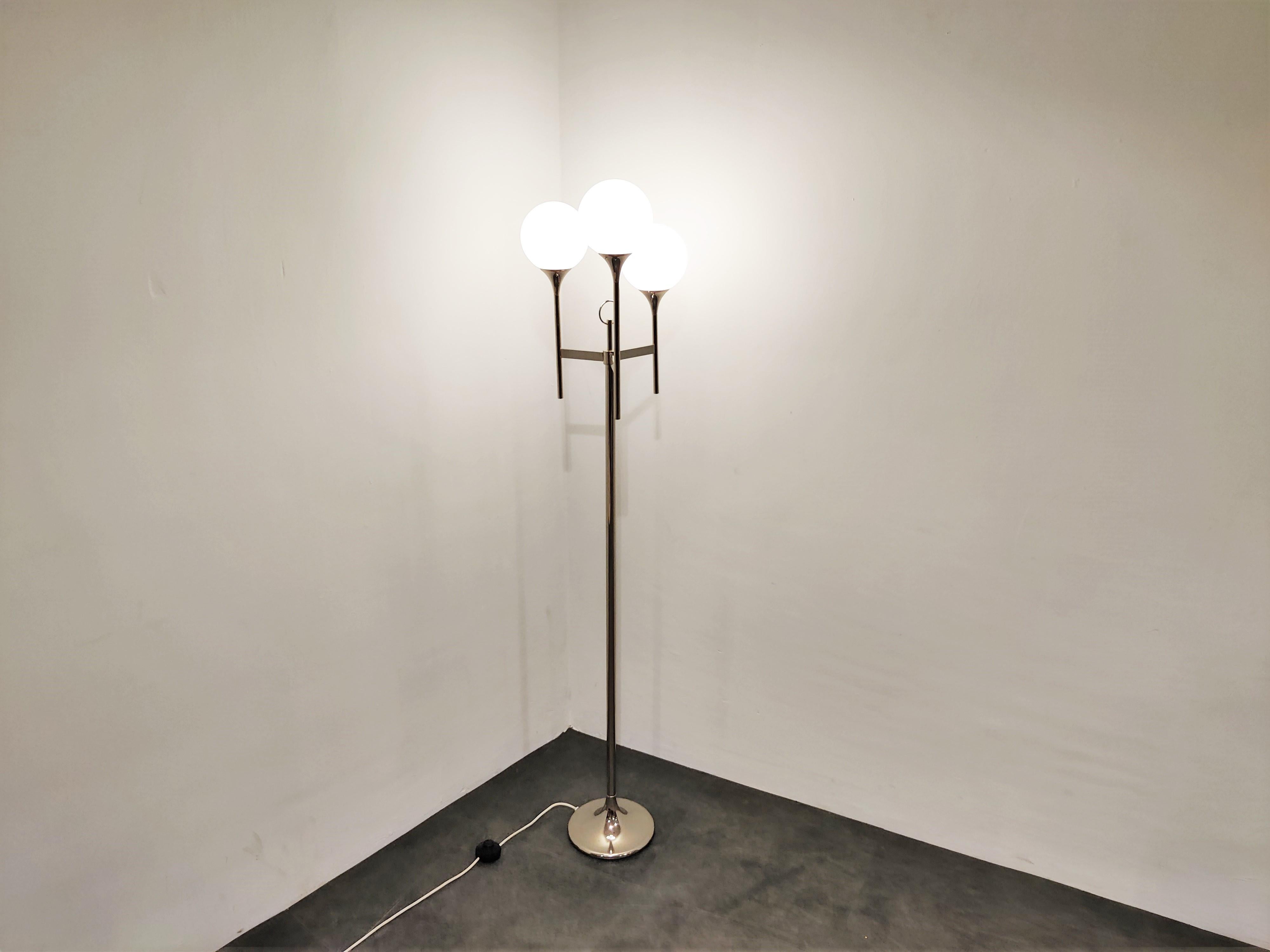 Glass Vintage Chrome Sciolari Floor Lamp, 1970s , Italy For Sale