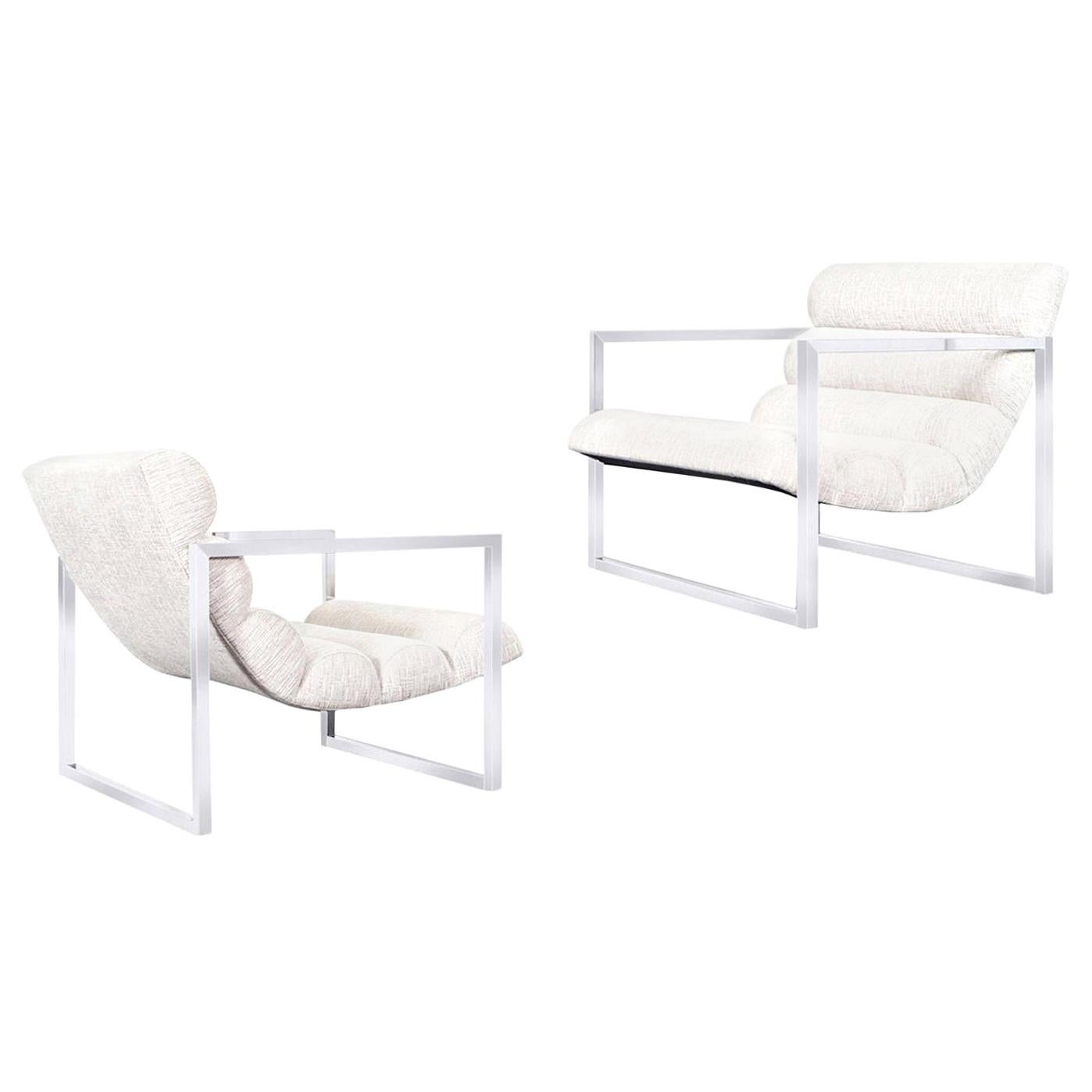 Vintage Chrome Cantilevered Lounge Chairs by Milo Baughman at 1stDibs