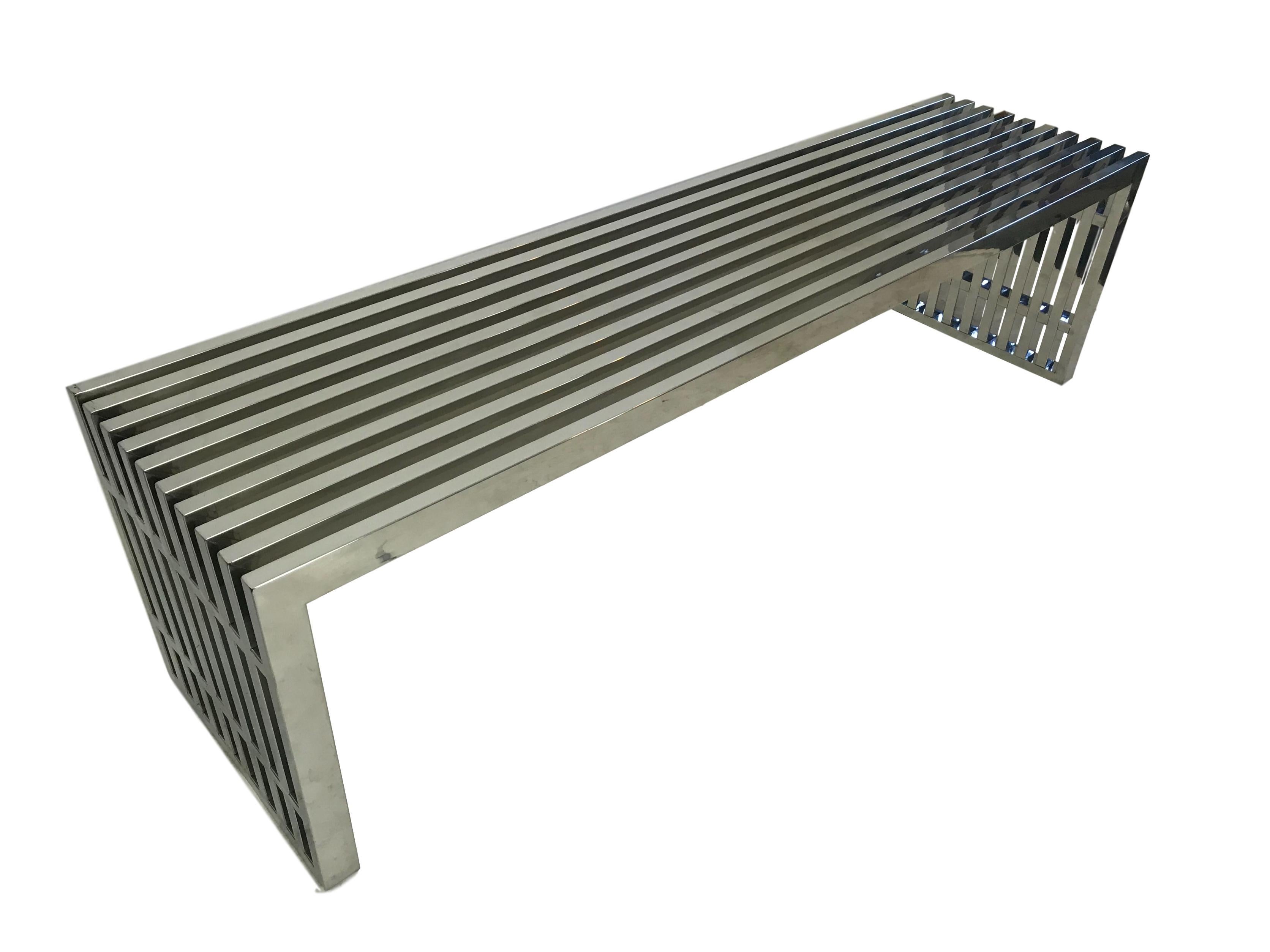 This is a vintage chrome slat bench or coffee table in the manner of Milo Baughman, circa 1970.