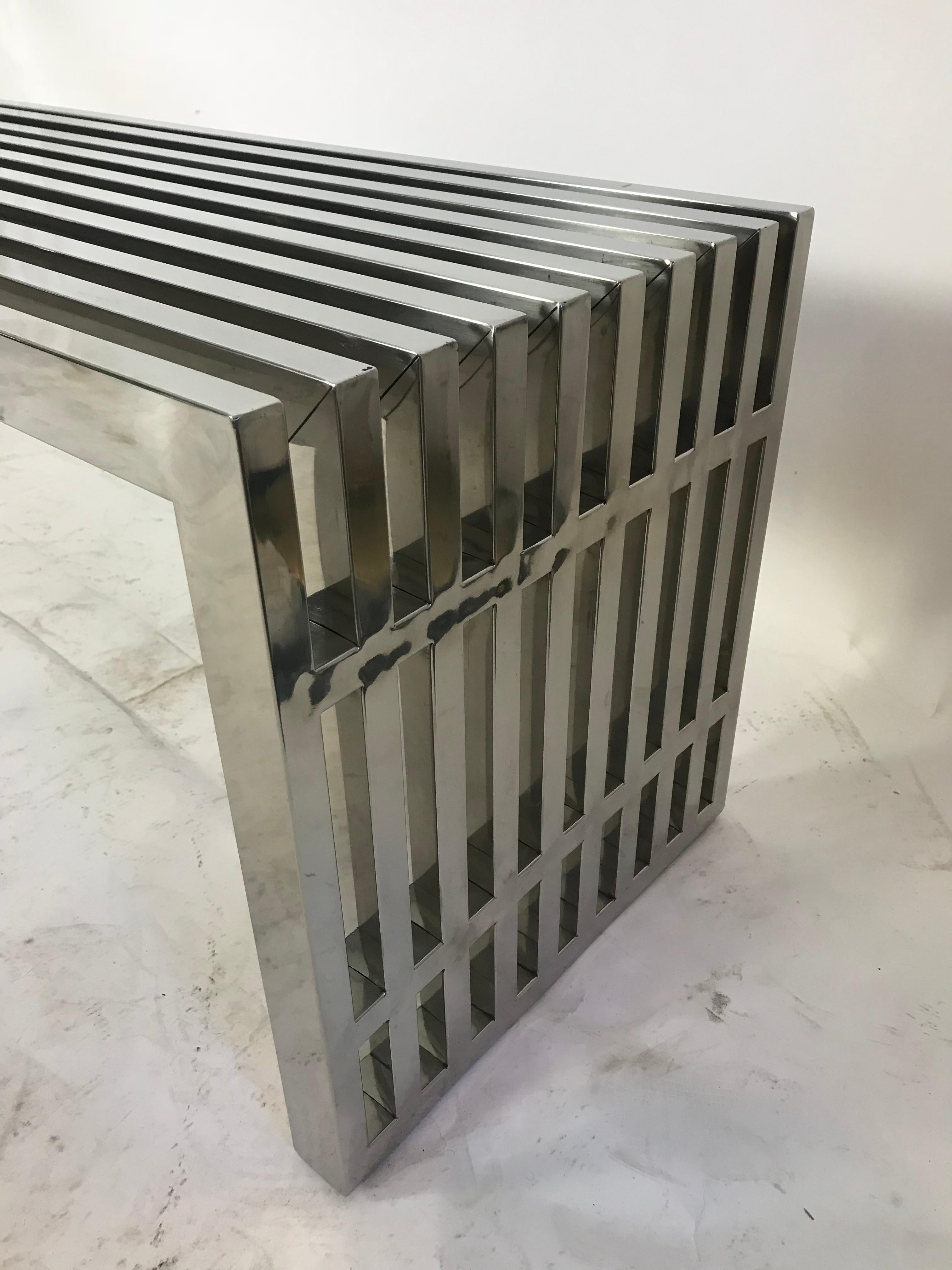 Late 20th Century Vintage Chrome Slat Bench or Coffee Table