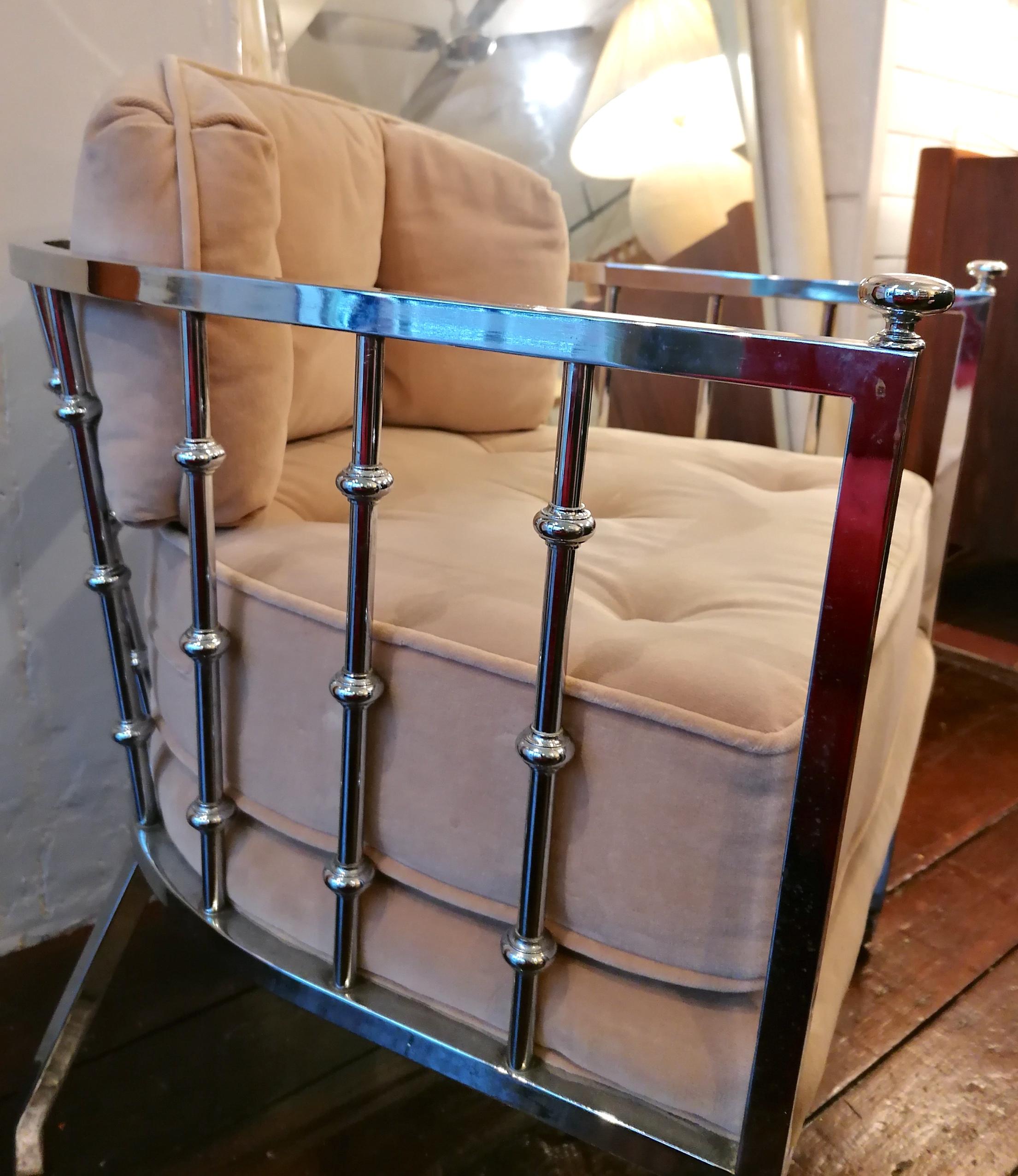Vintage chrome spindle armchairs with casters by Drexel, USA, 1970s. 2 available For Sale 8