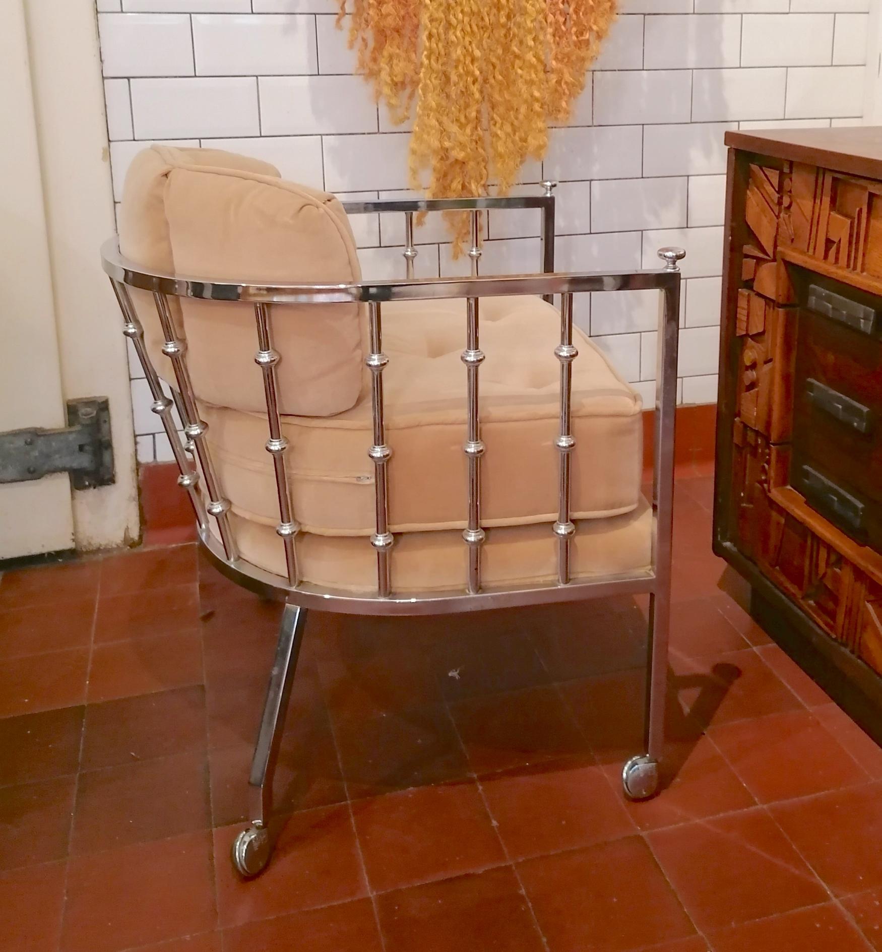 Vintage-Sessel aus Chrom mit Spindeln und Rollen von Drexel, USA, 1970er Jahre, 2 verfügbar im Angebot 1