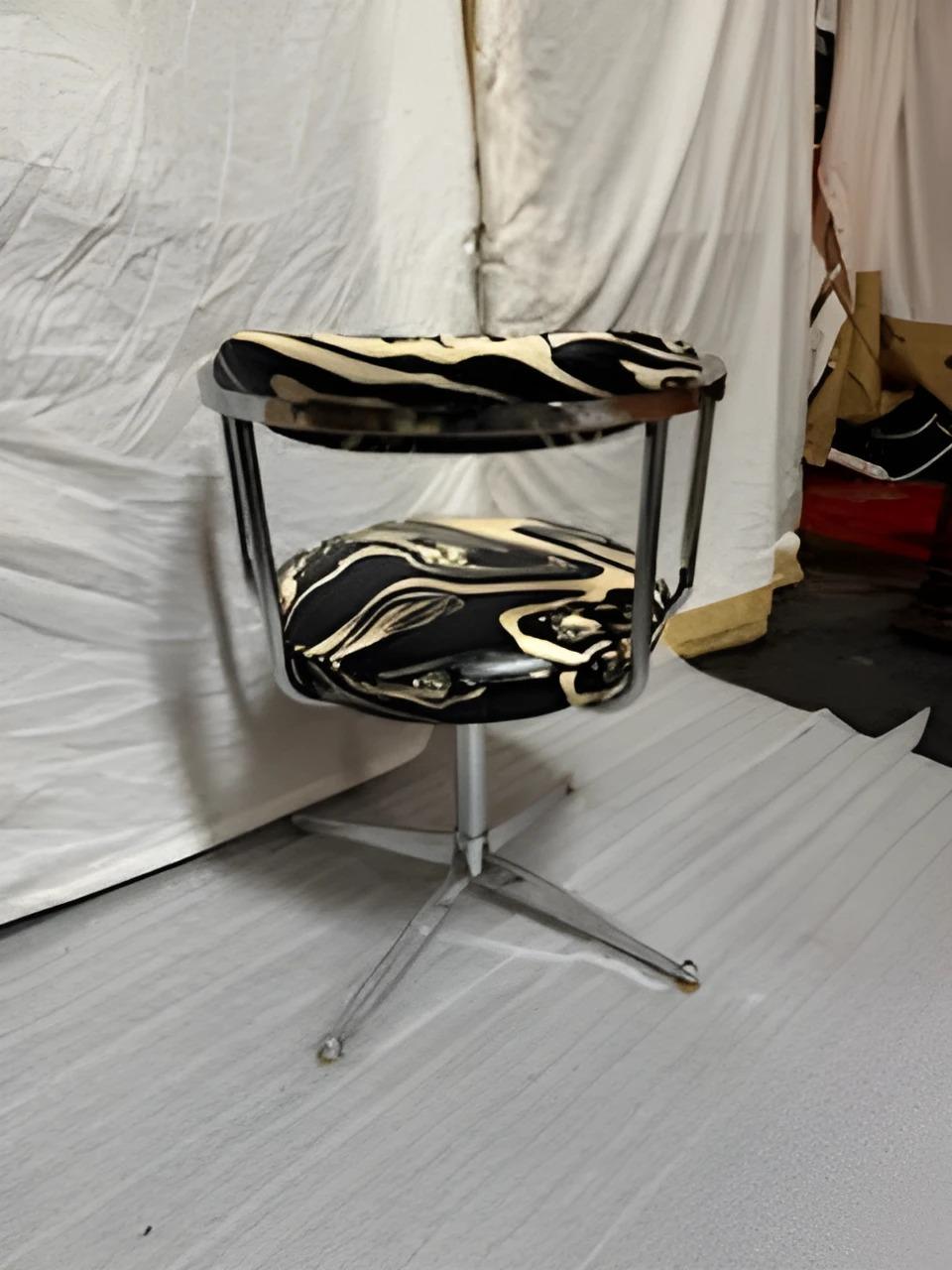 Sedia con base girevole cromata del Mid Century con tessuto astratto In condizioni ottime in vendita a Pasadena, TX