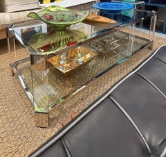Vintage Chrome, Thick Lucite Coffee Table with Glass Shelves