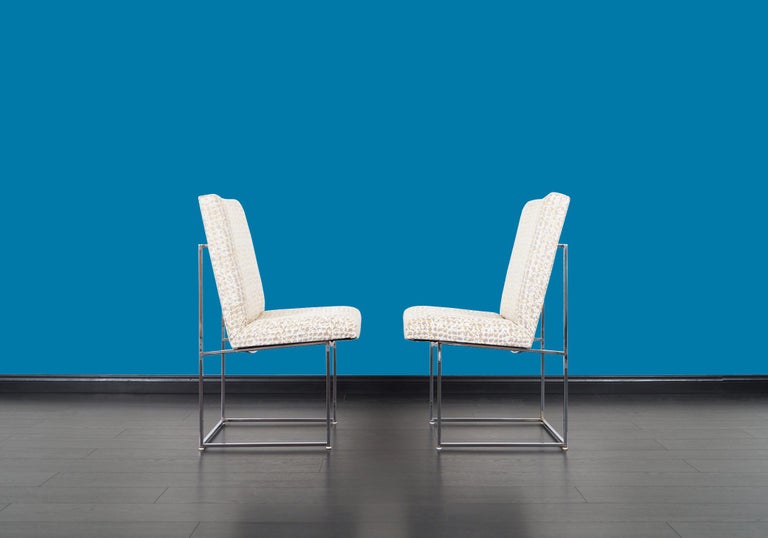Vintage Chrome "Thin Line" Dining Chairs by Milo Baughman For Sale at