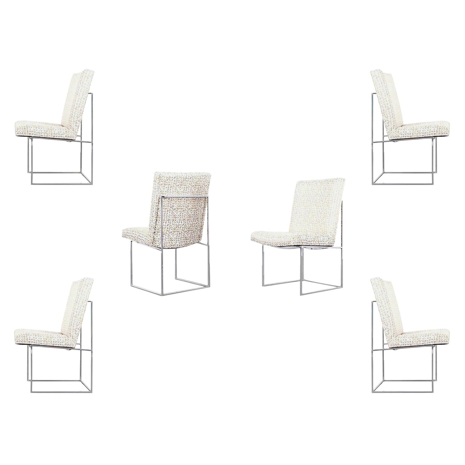Sillas de comedor vintage cromadas "Thin Line" de Milo Baughman
