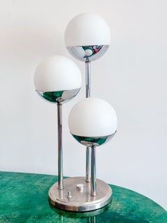 Vintage Chrome Three Globe Table Lamp Space Age 1970s