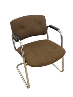 Vintage Chrome Toned Cantilever Armchair - Mid-Century Office or Accent Chair