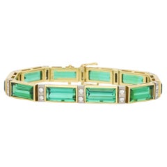 Armband aus 18 Karat Gelbgold mit Chromturmalin und Diamanten im Vintage-Stil